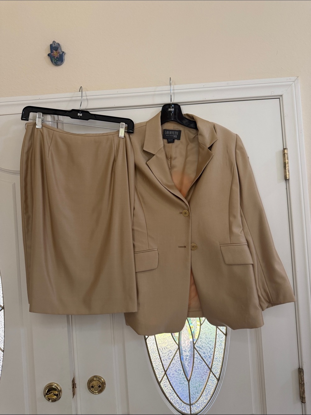 Lafayette 148 New York Tan Beige Two-Piece Skirt Suit